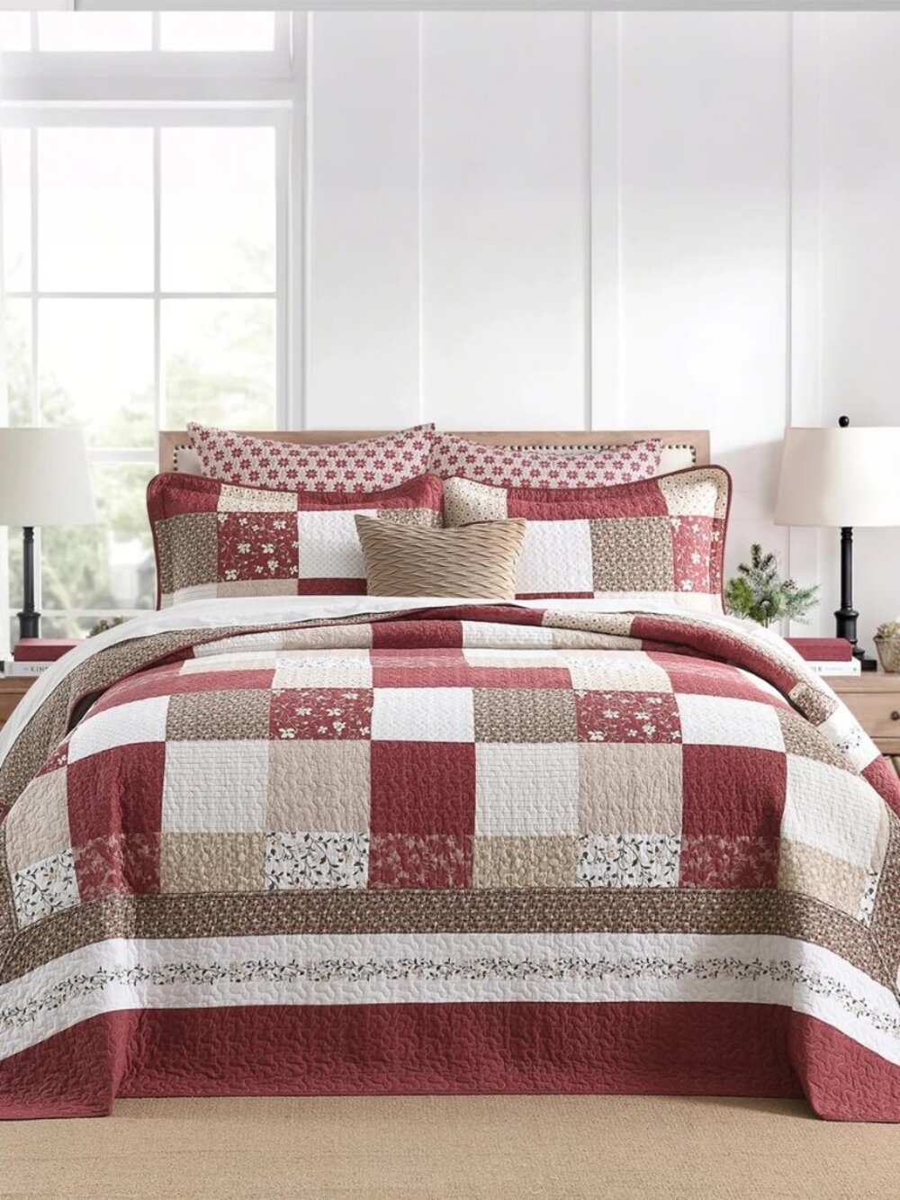 100% Cotton Oversized Queen Bedspread 102"x120" - Lightweight French Vintage
